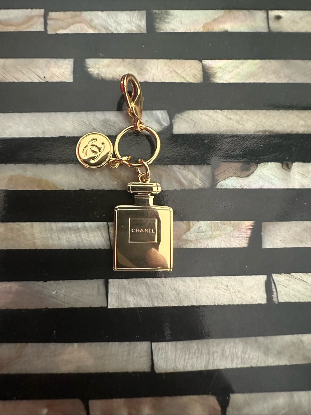 CHANEL Gold Perfume Bottle Keyring Charm